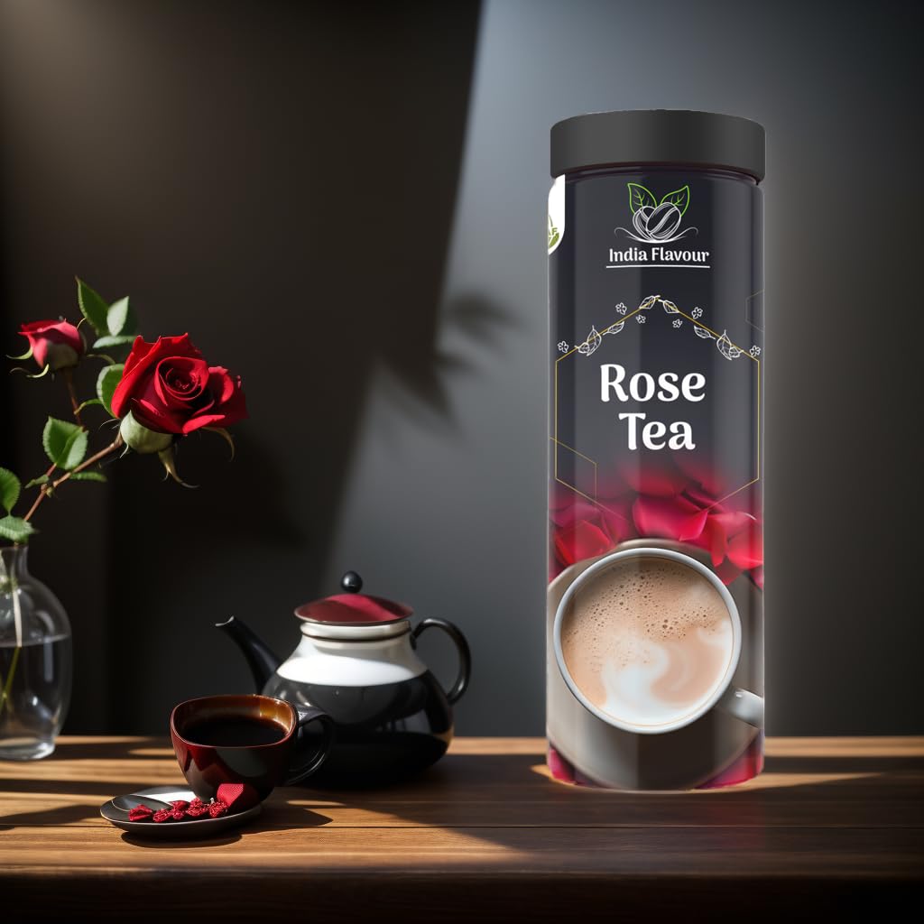 India Flavour Rose Tea | Cafe-Style at Home | 100 Cups | Rich, Aromatic, Extra Strong Rose Blend | Natural & Healthy | 250gm Pack.