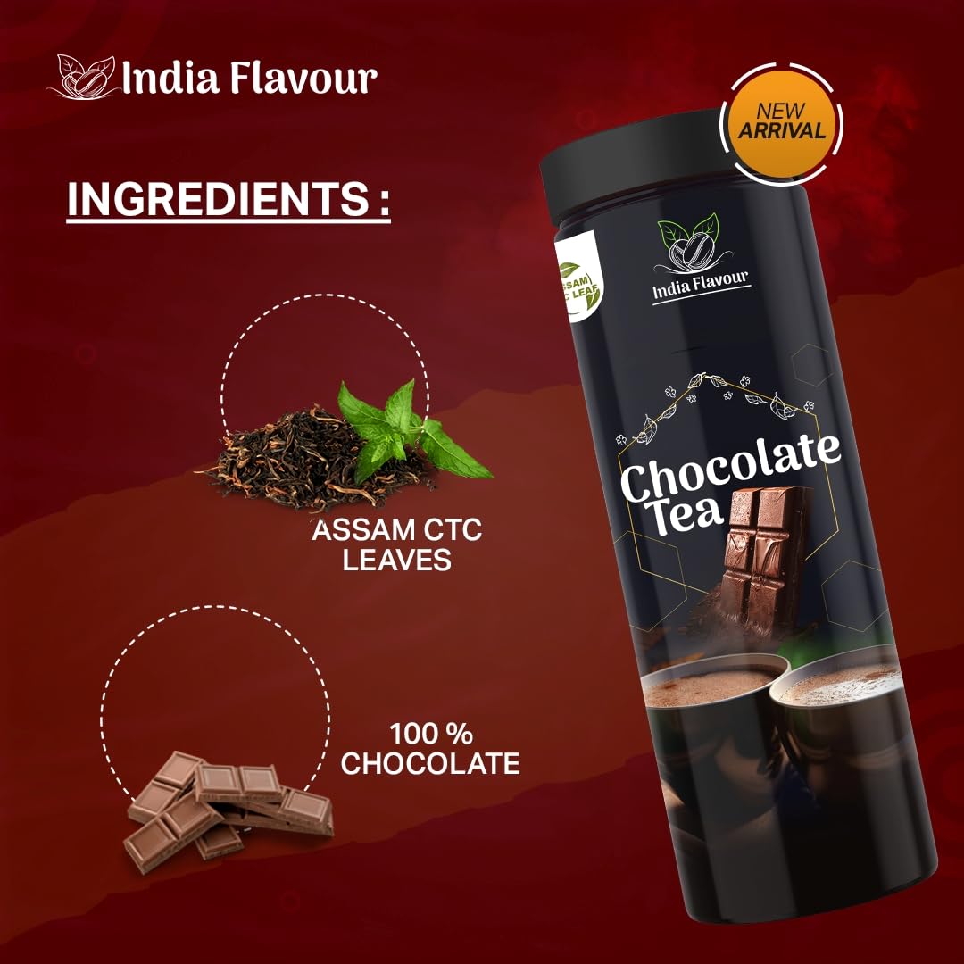 India Flavour Chocolate Tea | Cafe-Style at Home | Makes 40 Cups | Rich, Aromatic, Healthy | Extra Strong Leaves | Chocolate Flavoured.