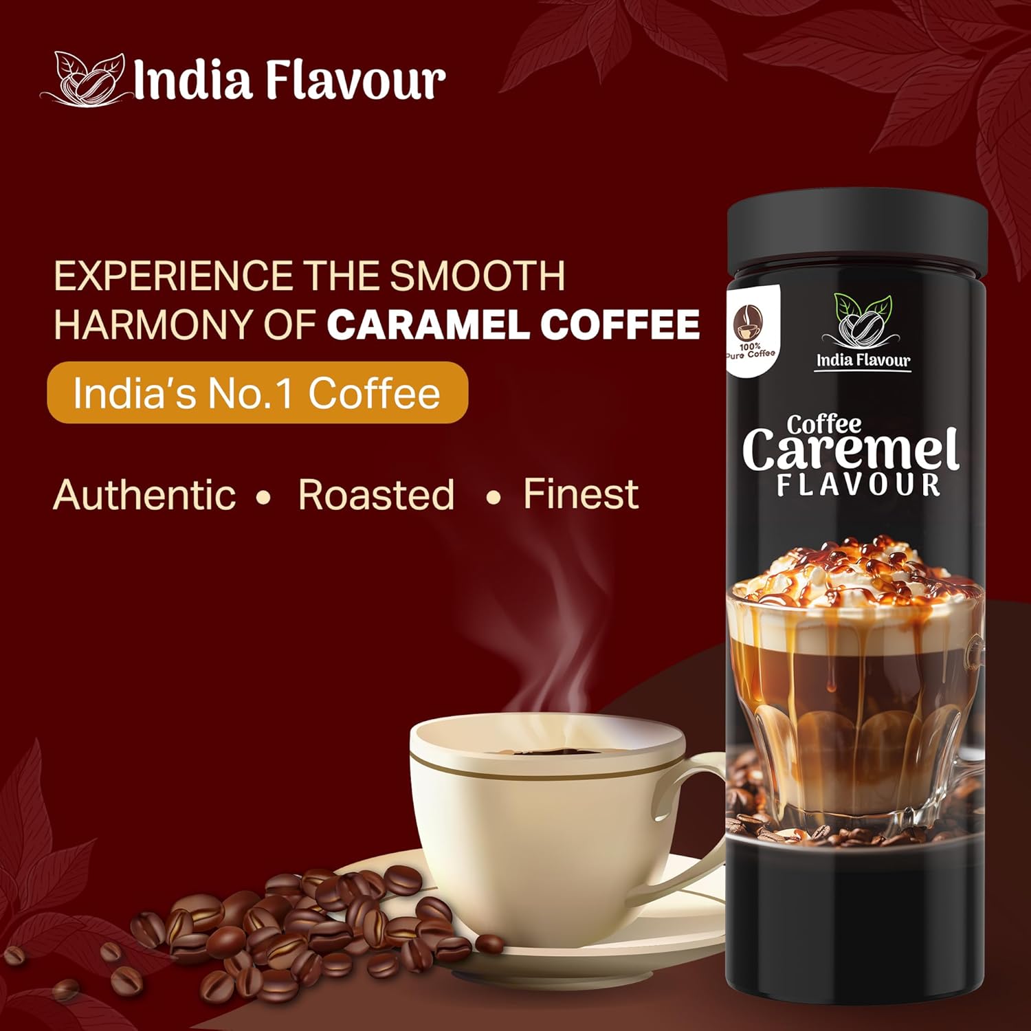 India Flavour Caramel Coffee | Strong Instant | 100g Pack Makes 50 Cups | Hot & Cold Brew | Perfect for Espresso & Milk Coffee (100g Pack).