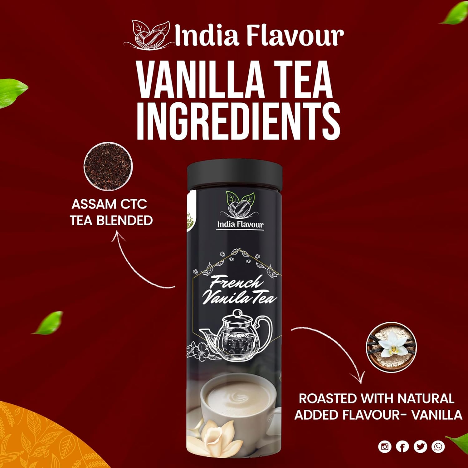 India Flavour Vanilla Tea | Cafe-Style at Home | 100 Cups | Rich, Aromatic Vanilla Blend | Natural & Healthy Extra Strong | 250gm Pack.