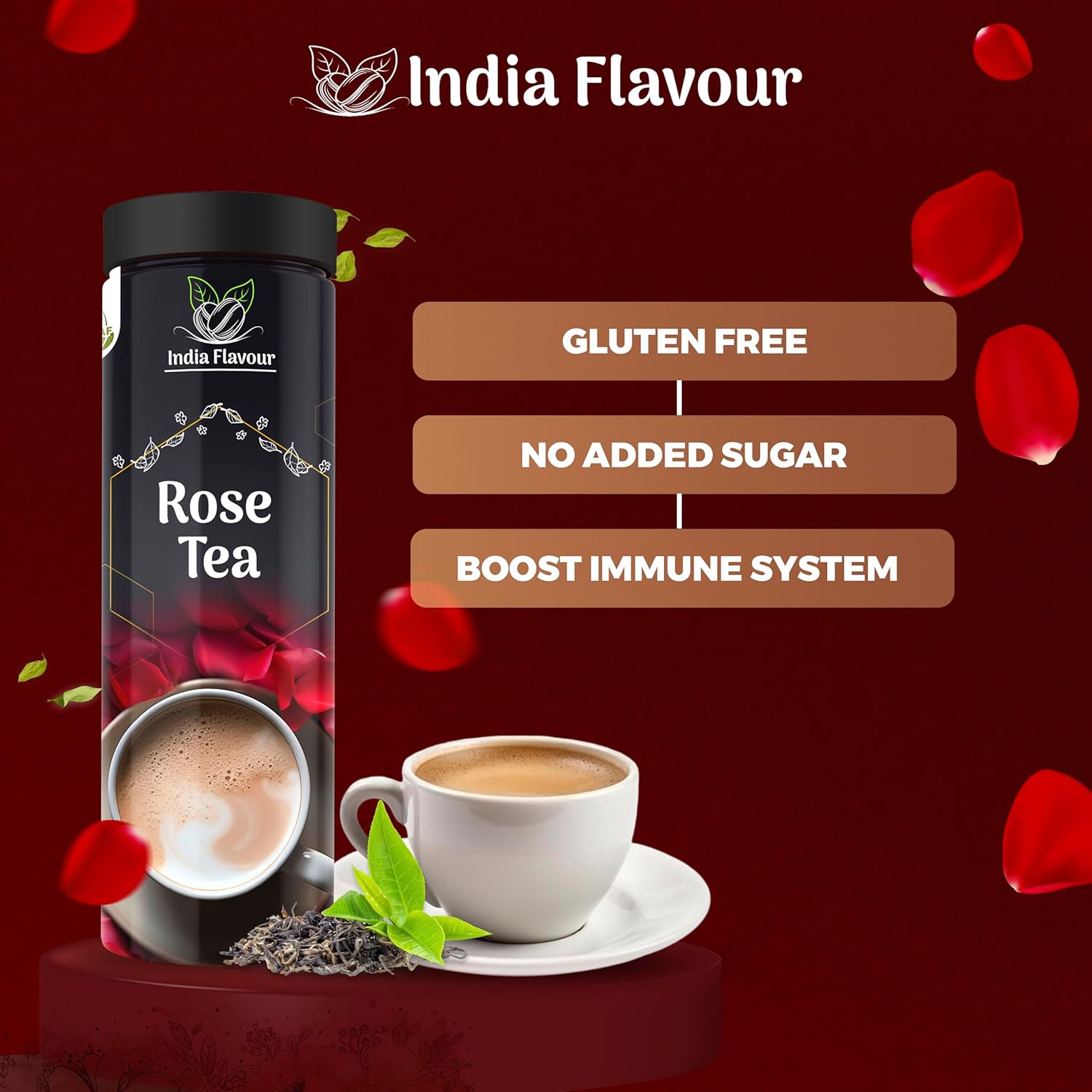 India Flavour Rose Tea | Cafe-Style at Home | 100 Cups | Rich, Aromatic, Extra Strong Rose Blend | Natural & Healthy | 250gm Pack.