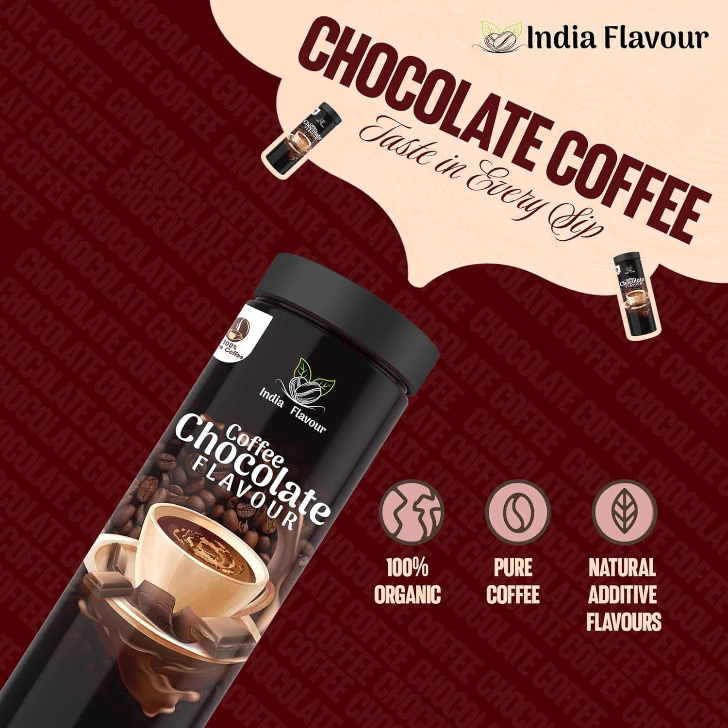 India Flavour Chocolate Mocha Coffee | Strong Instant | 100g Pack Makes 50 Cups | Hot & Cold Brew | Perfect for Espresso & Milk Coffee (100g Pack).