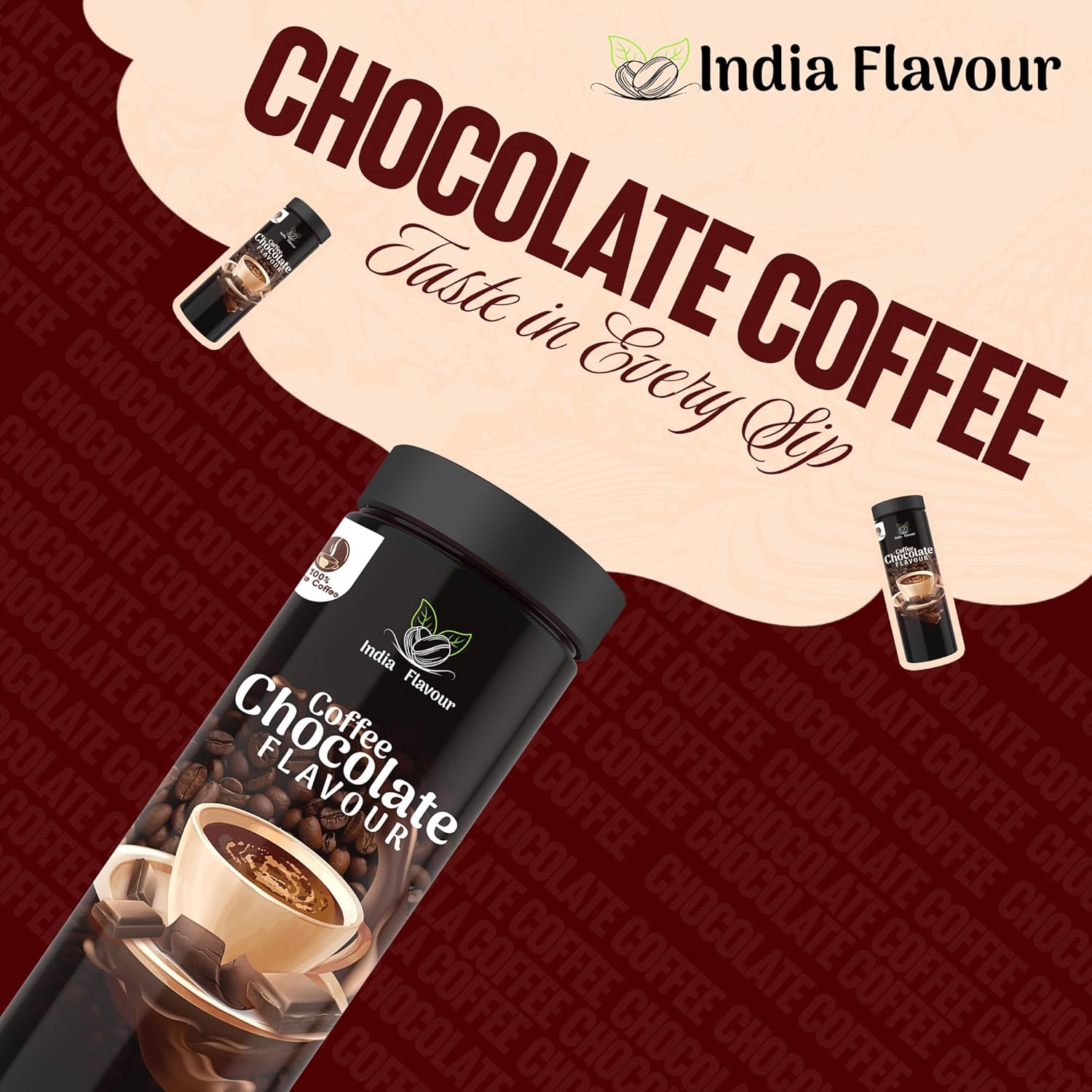 India Flavour Chocolate Mocha Coffee | Strong Instant | 100g Pack Makes 50 Cups | Hot & Cold Brew | Perfect for Espresso & Milk Coffee (100g Pack).