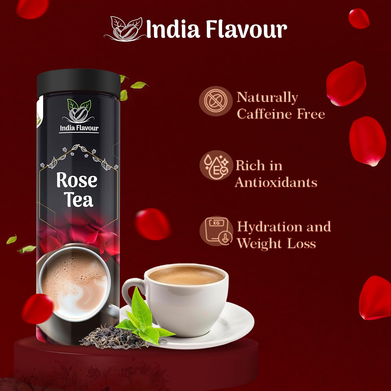 India Flavour Rose Tea | Cafe-Style at Home | 100 Cups | Rich, Aromatic, Extra Strong Rose Blend | Natural & Healthy | 250gm Pack.